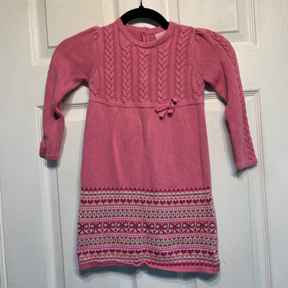 Camilla Sweater Dress 4T Pink Cable Knit Fair Isle Heart Coquette Balletcore